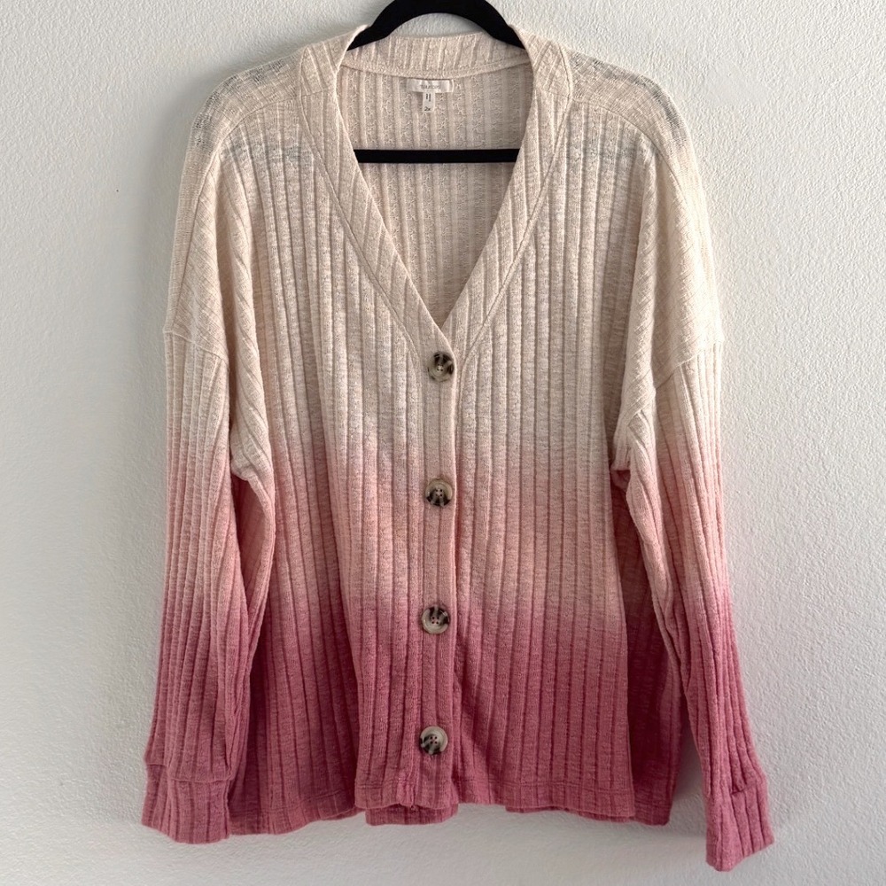 Maurices Womens 2X Pink Ombre Ribbed Cardigan Button Front Sweater